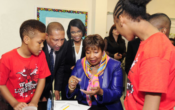 students with Rep. Eddie Bernice Johnson